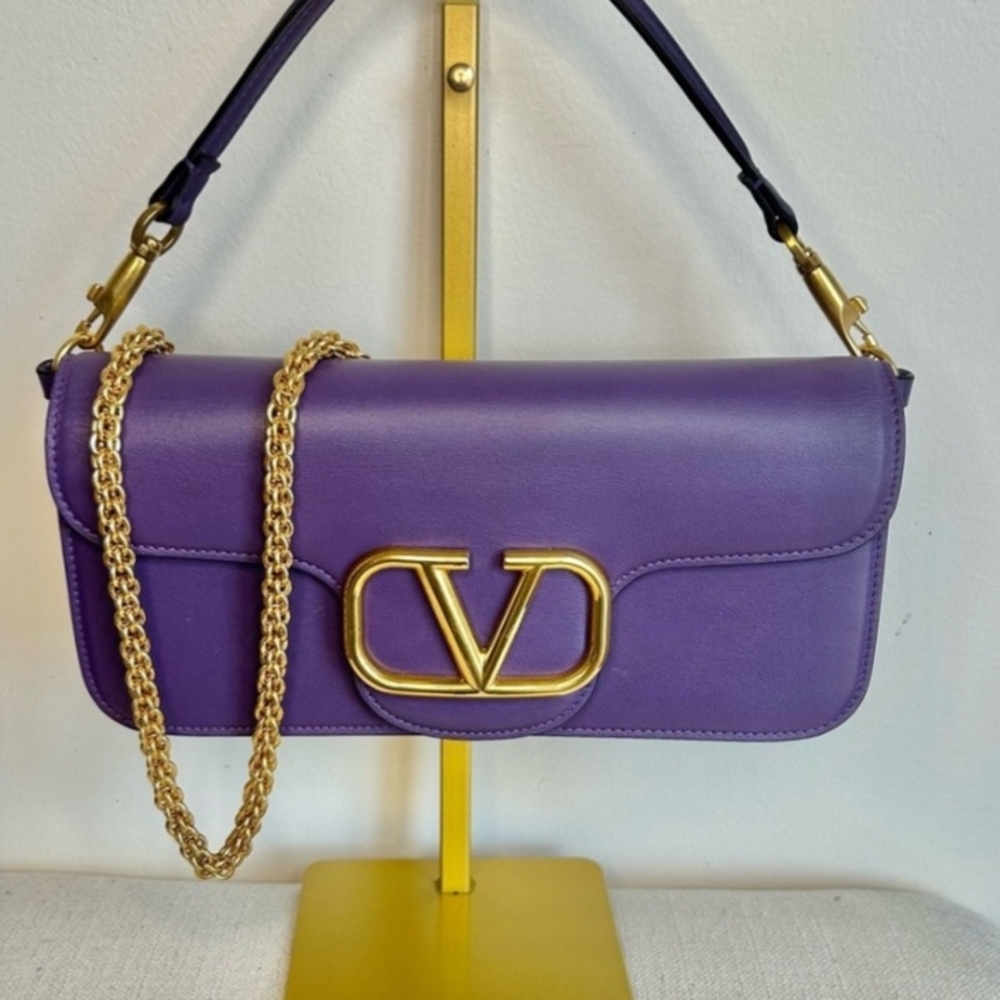 Valentino Purple and Gold Leather Shoulder Bag